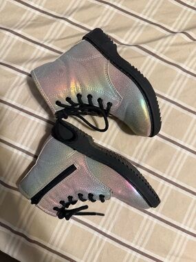 Pomander Place Iridescent Holographic Lace-Up Boots with Black Soles